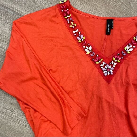 Marciano Red Embellished V-Neck Long Dolman sleeves top - Picture 3 of 7